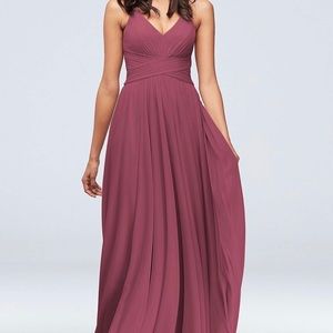 David’s Bridal Chianti Spaghetti Strap Mesh Cross Waist Dress